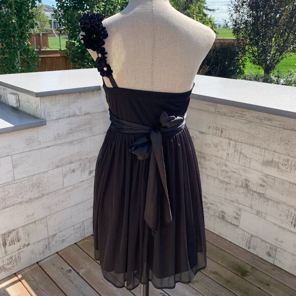 Sequin Hearts Sheer Chiffon Babydoll Short One Shoulder Sleeveless Dress - Picture 6 of 14